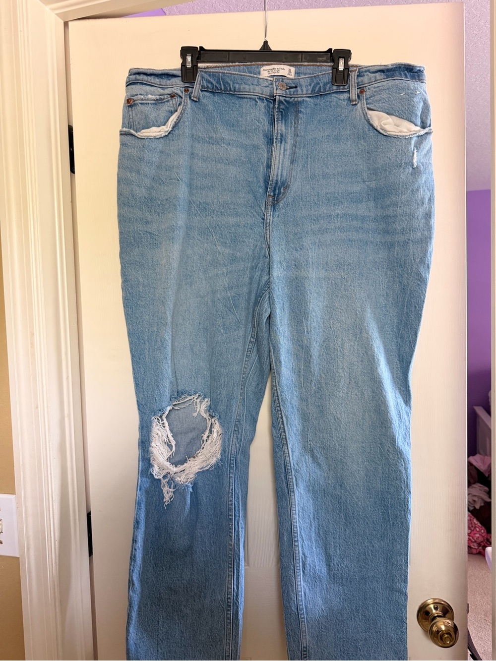 Abercrombie & Fitch Light Blue Distressed Straight-Leg Jeans
